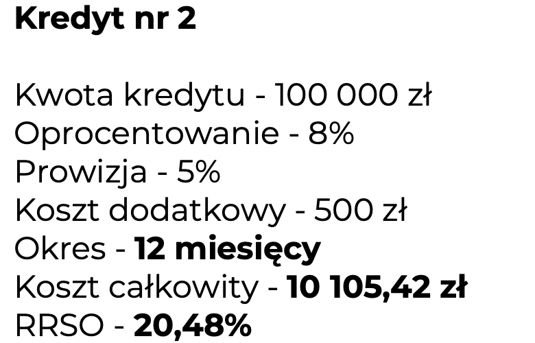 niższa całkowita kwota kosztu